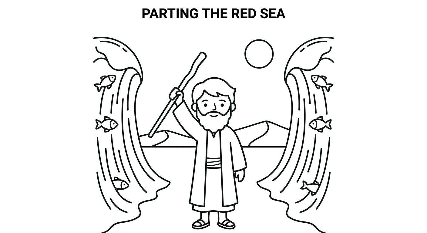 Dibujo para colorear: Moisés y el Mar Rojo