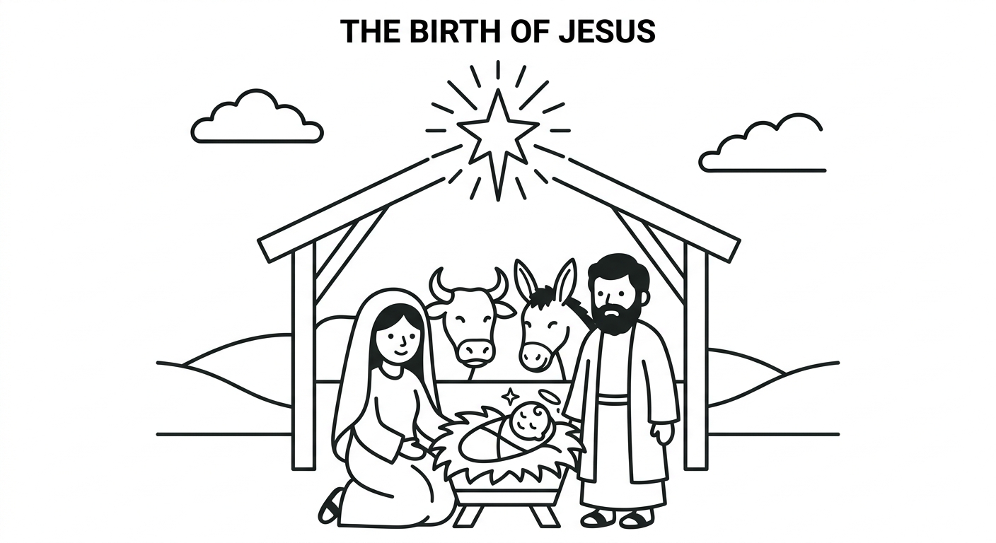 Dibujo para colorear: El nacimiento de Jesús