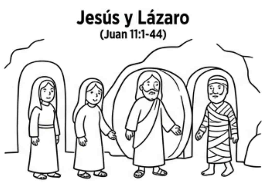 Dibujo para colorear: Jesús y Lázaro