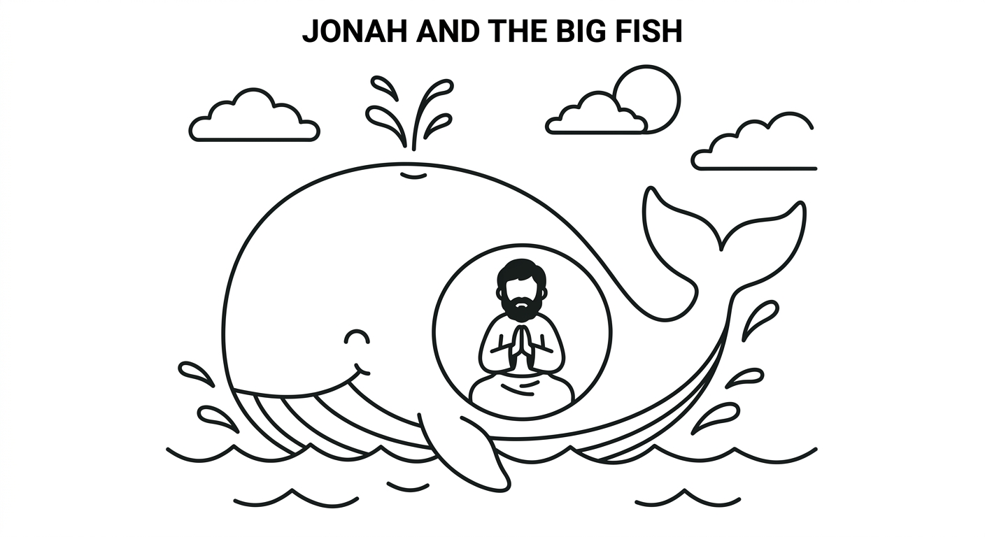 Dibujo para colorear: Jonás y el gran pez