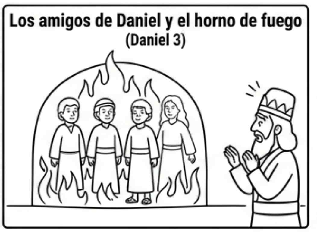 Dibujo para colorear: Los amigos de Daniel y el horno de fuego